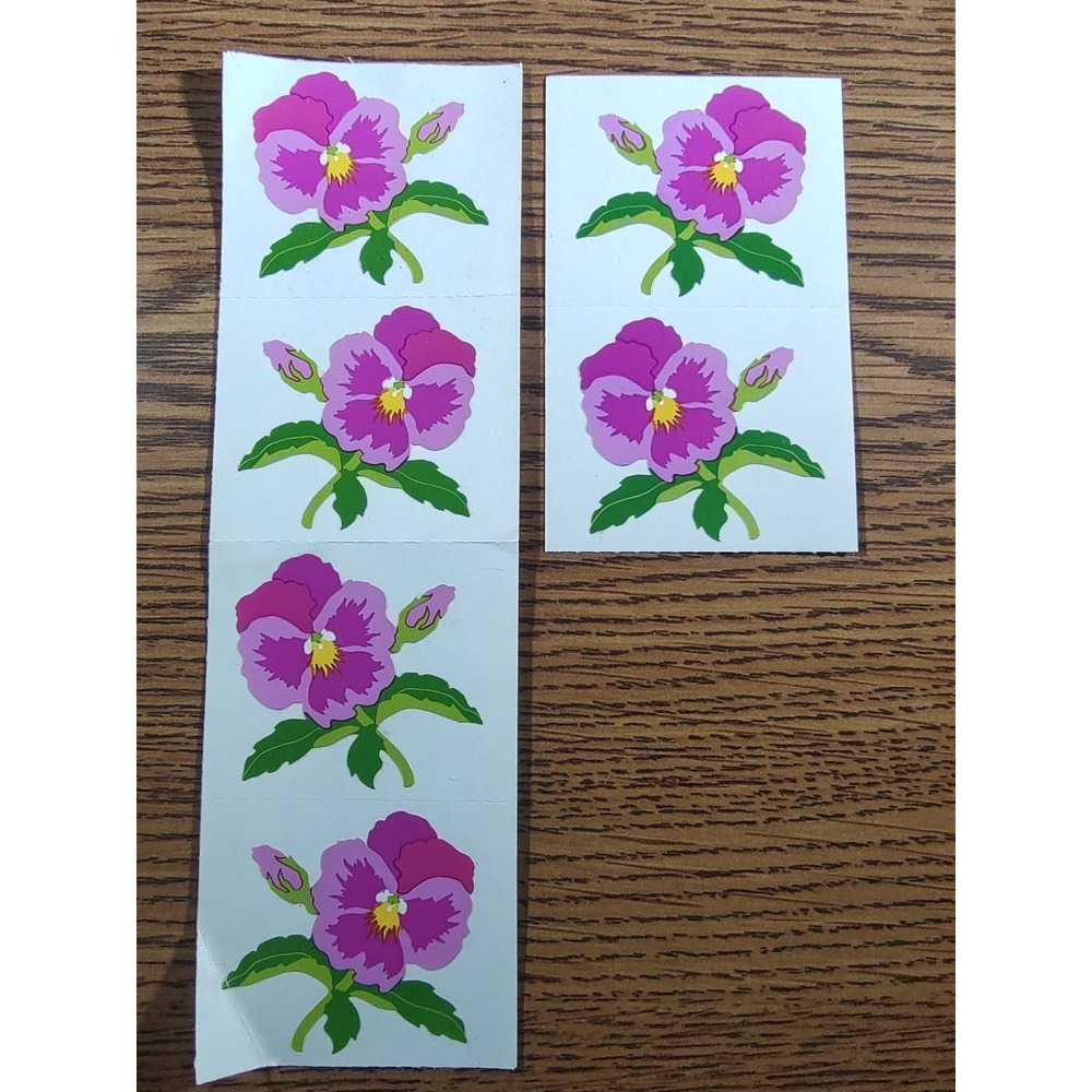MRS. GROSSMAN'S STICKERS FLORAL Purple PANSEY 6 SQUARES/6 FLOWERS S290